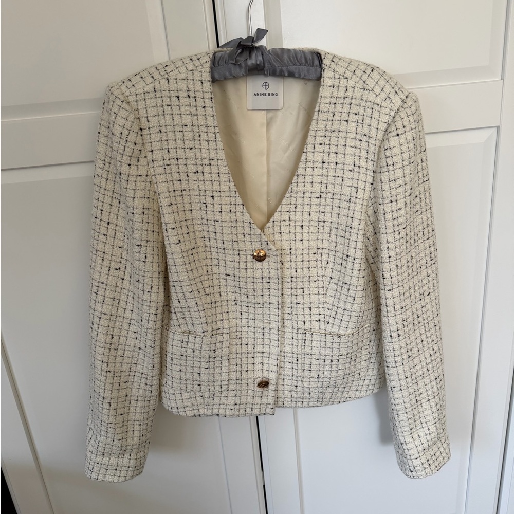 Anine Bing Women's Ivory Tweed Blazer